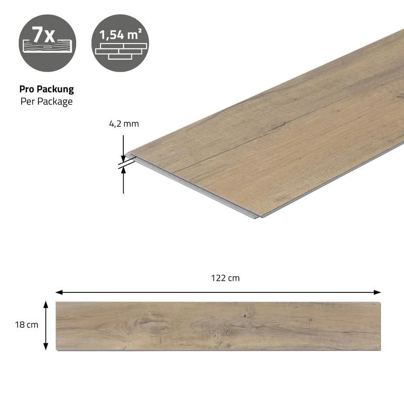 ML-DESIGN | Vinylboden Klick 35 Stück Klicksystem mit Belastungsklasse 34, 122 x 18 cm x 4,2 mm 7,7m² PVC Eiche Rustikal Hell Holzoptik Bodenbelag
