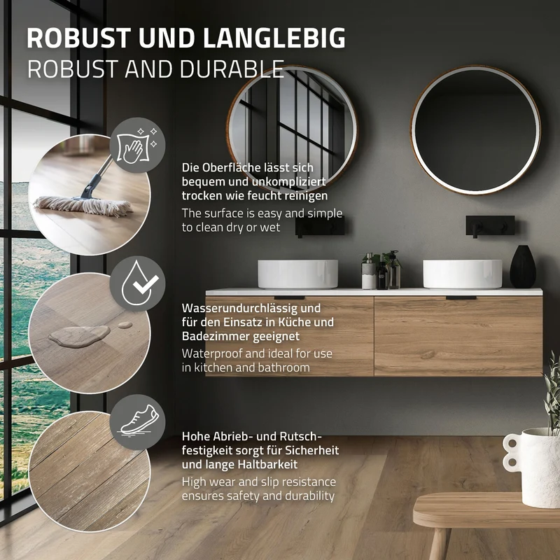 ML-DESIGN | Vinylboden Klick 14 Stück Klicksystem mit Belastungsklasse 34, 122 x 18 cm x 4,2 mm 3,08m² PVC Eiche Rustikal Hell Holzoptik Bodenbelag