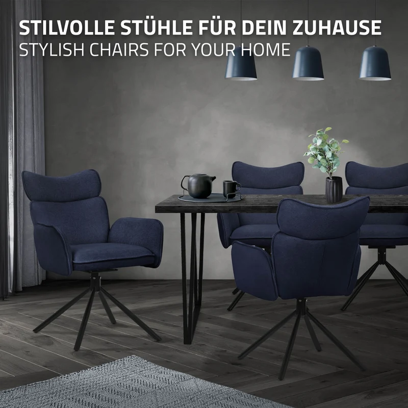 Esszimmerstuhl 6er Set drehbar Dunkelblau mit Rücken- und Armlehne bis 120 kg ML-Design