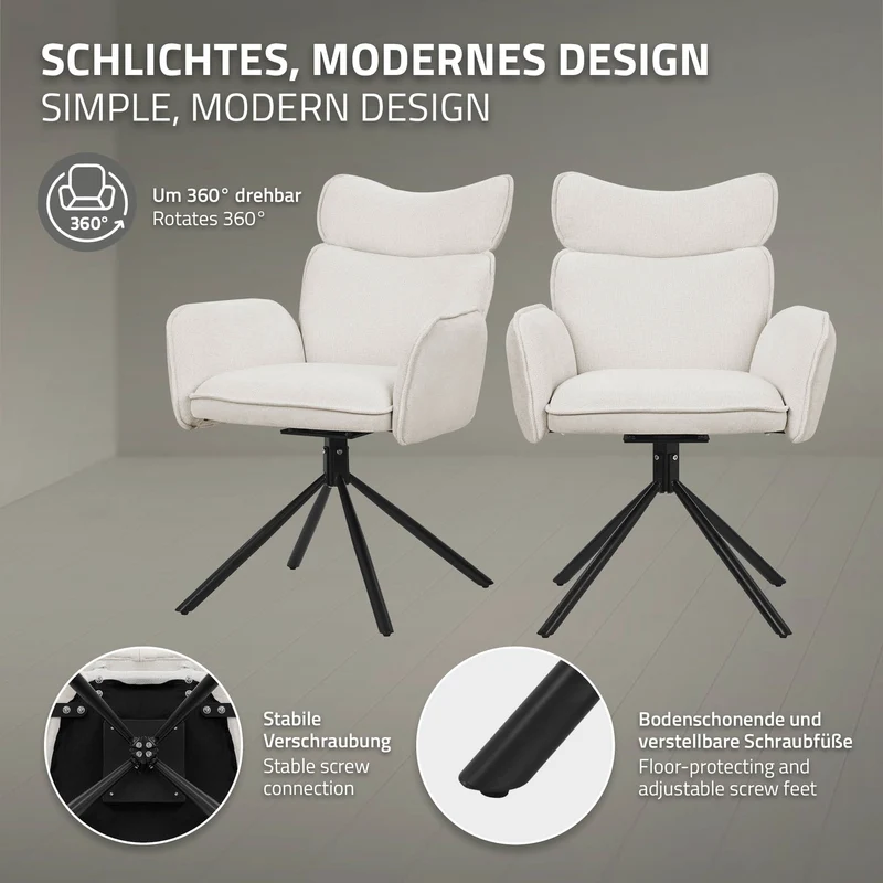 Esszimmerstuhl 4er Set drehbar Beige mit Rücken- und Armlehne bis 120 kg ML-Design
