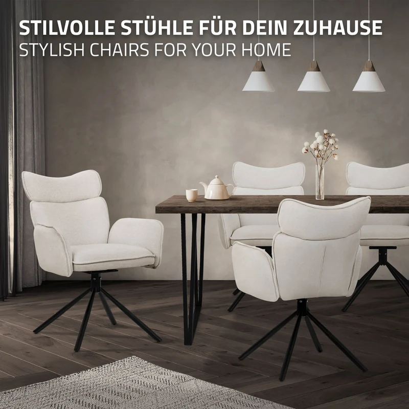 Esszimmerstuhl 4er Set drehbar Beige mit Rücken- und Armlehne bis 120 kg ML-Design