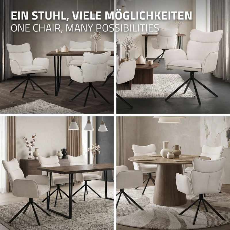 Esszimmerstuhl 2er Set drehbar Beige mit Rücken- und Armlehne bis 120 kg ML-Design
