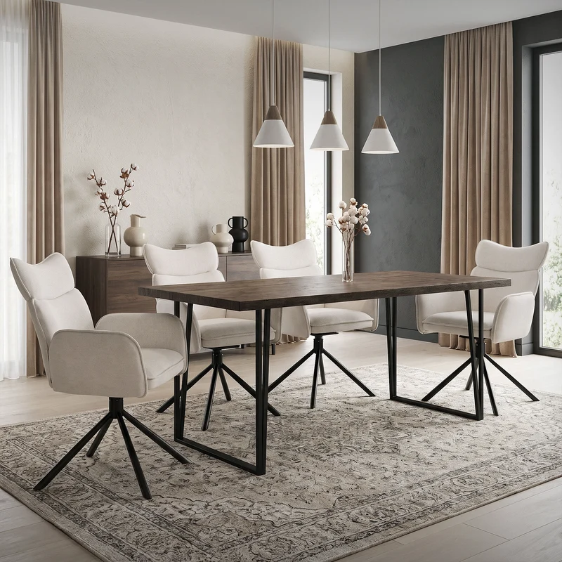 Esszimmerstuhl 2er Set drehbar Beige mit Rücken- und Armlehne bis 120 kg ML-Design