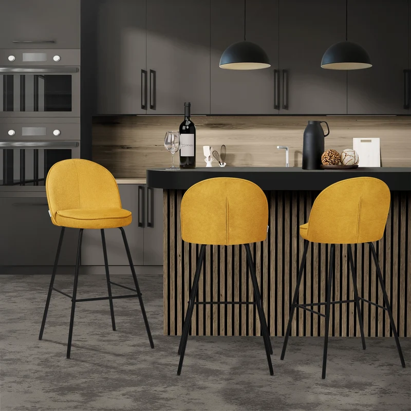 Barhocker 4er Set Senf 52x102x50 cm mit Rückenlehne und Fußstütze bis 120 kg ML-Design