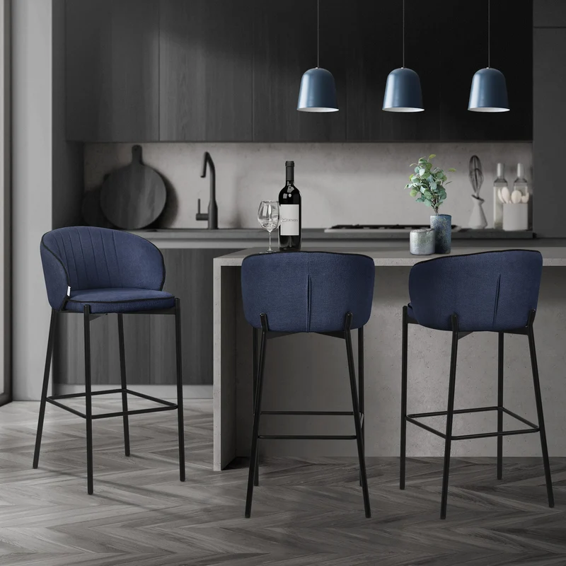 Barhocker 2er Set Dunkelblau 50x101x54 cm mit Rückenlehne und Fußstütze bis 120 kg ML-Design