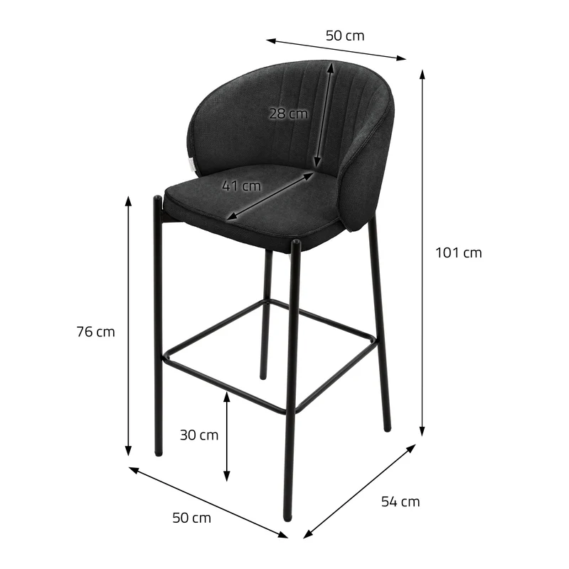 Barhocker 2er Set Anthrazit 50x101x54 cm mit Rückenlehne und Fußstütze bis 120 kg ML-Design