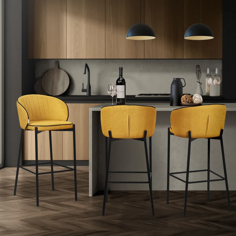 Barhocker 2er Set Senf 50x101x54 cm mit Rückenlehne und Fußstütze bis 120 kg ML-Design