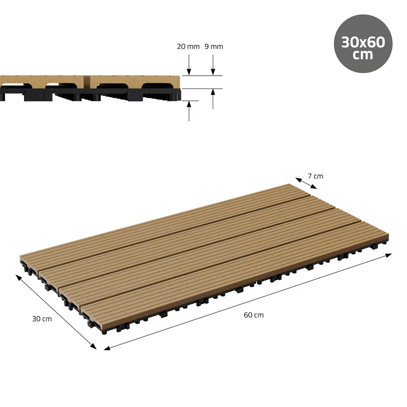 B-Ware Terrassenfliesen 60x30 cm 6er Set für 1m² Teak aus WPC