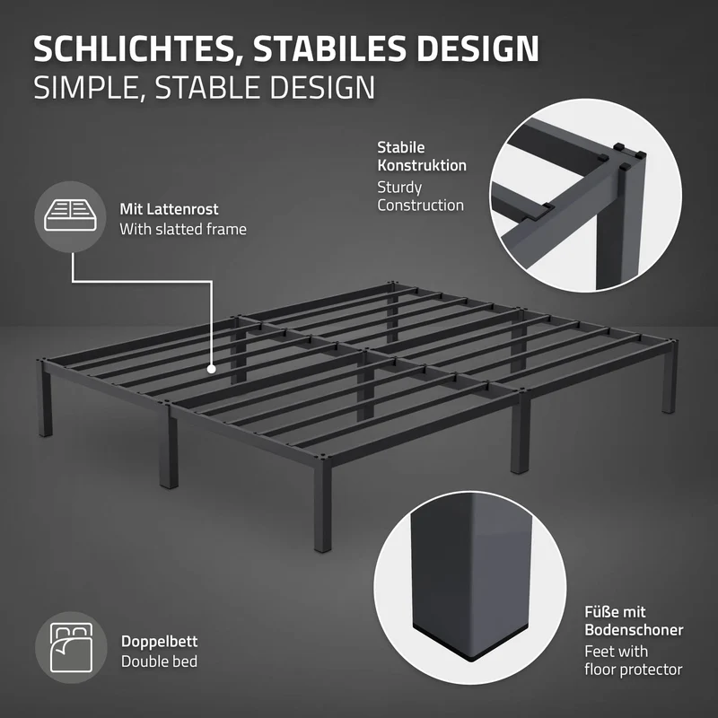 B-Ware Bettgestell Doppelbett 160x200 cm aus Metall in Anthrazit mit Lattenrost ML-Design