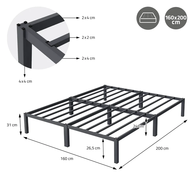 B-Ware Bettgestell Doppelbett 160x200 cm aus Metall in Anthrazit mit Lattenrost ML-Design
