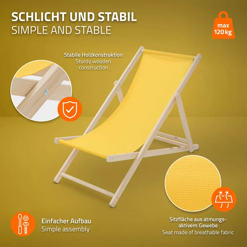 ECD Germany | Gartenliege klappbar aus Holz Strandliege Strandstuhl Sonnenliege