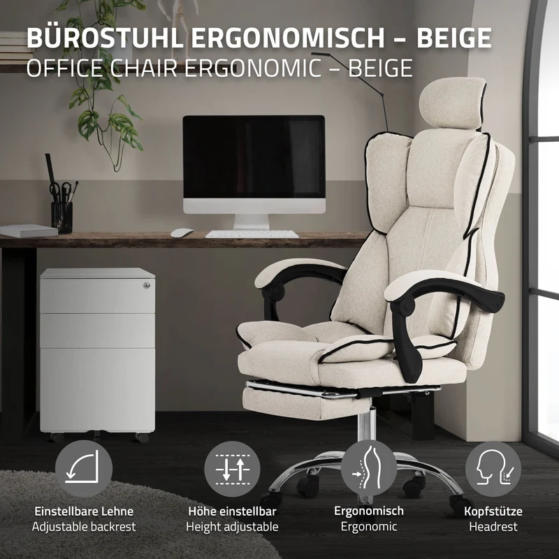 ML-Design | Bürostuhl höhenverstellbar mit Rückenlehne und Fuß-& Kopfstütze bis 120 kg, Chefsessel Wippfunktion, Computerstuhl