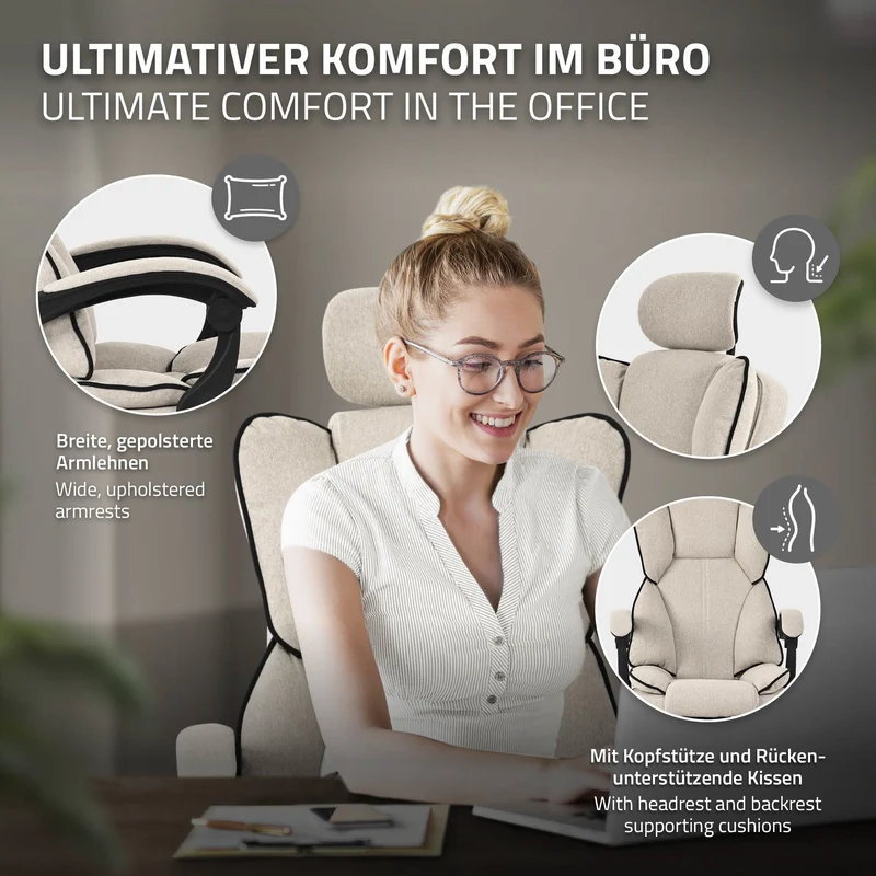 ML-Design | Bürostuhl höhenverstellbar mit Rückenlehne und Fuß-& Kopfstütze bis 120 kg, Chefsessel Wippfunktion, Computerstuhl