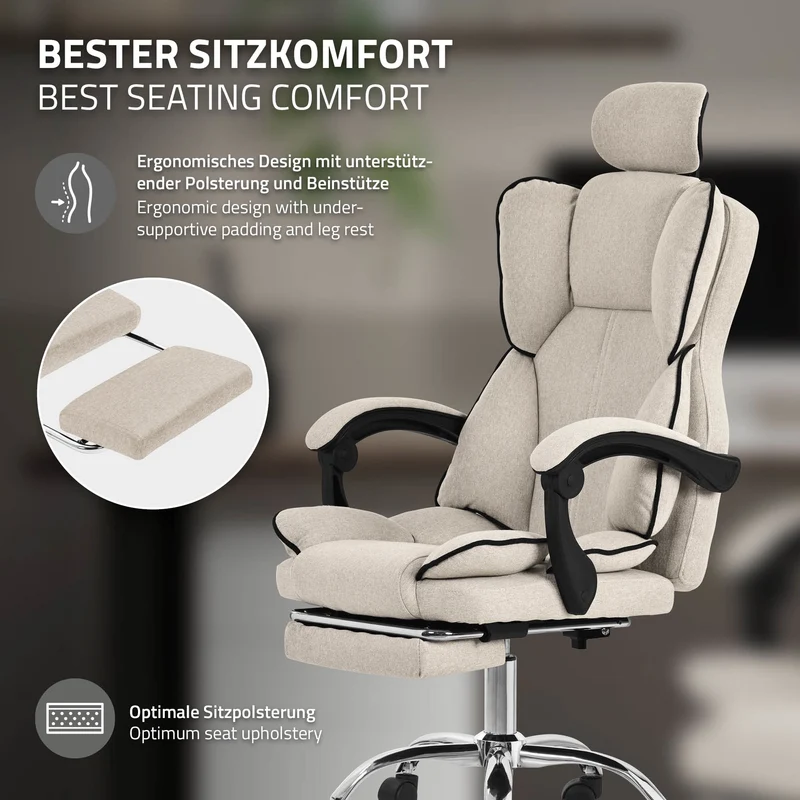 ML-Design | Bürostuhl höhenverstellbar mit Rückenlehne und Fuß-& Kopfstütze bis 120 kg, Chefsessel Wippfunktion, Computerstuhl