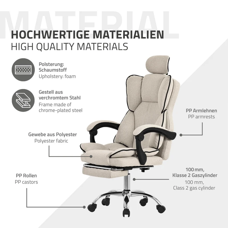 ML-Design | Bürostuhl höhenverstellbar mit Rückenlehne und Fuß-& Kopfstütze bis 120 kg, Chefsessel Wippfunktion, Computerstuhl
