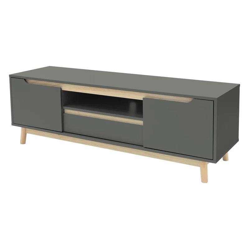 ML-Design | TV Lowboard Fernsehschrank mit 2 Türen, Schublade, Ablage, in mattgrün aus MDF & Kiefernholz, TV-Schrank, Fernsehschrank