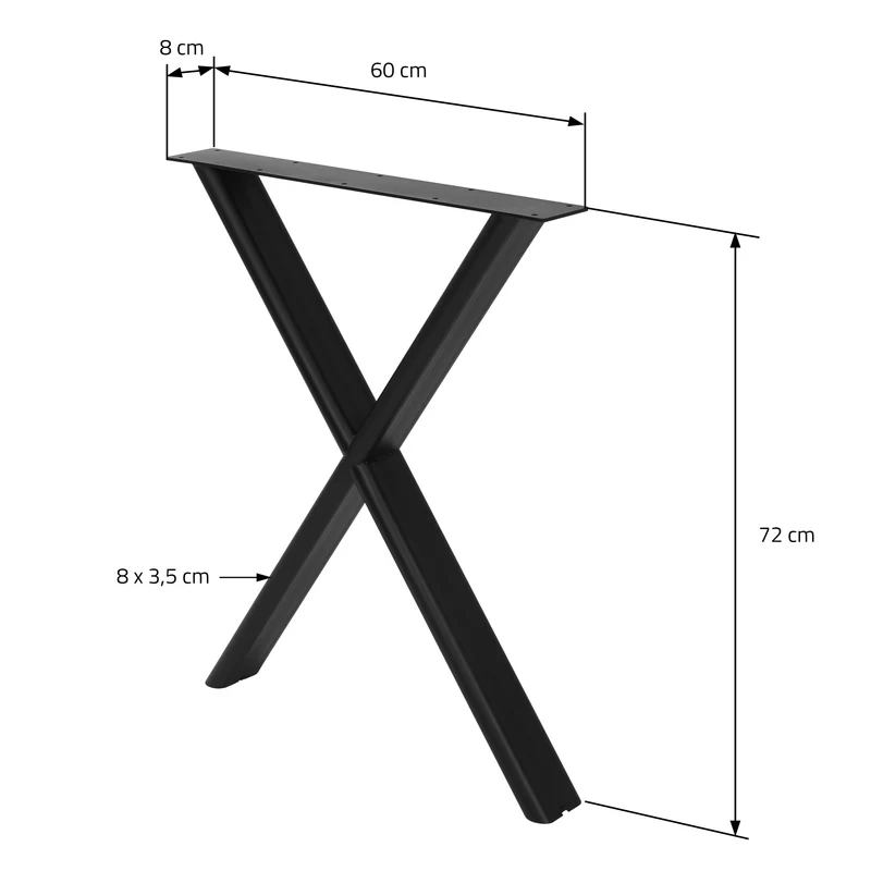 ML-DESIGN | Tischbeine 2er Set X-Form mit flaches Profil 60x72 cm aus Stahl Schwarz Tischgestell Tischfüße Tischkufen für Esstisch & Schreibtisch