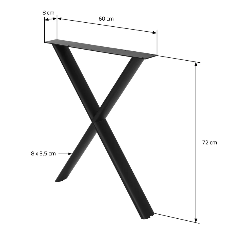 ML-DESIGN | Tischbeine 2er Set X-Form mit ovalem Profil 60x72 cm aus Stahl Schwarz Tischgestell Tischfüße Tischkufen für Esstisch & Schreibtisch
