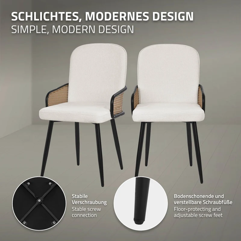Esszimmerstühle 2er Set Beige mit Arm- & Rückenlehne, Polsterstühle für Esszimmer & Küche ML-Design