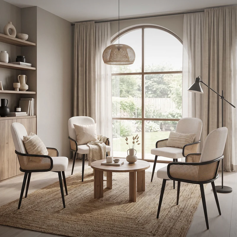 Esszimmerstühle 4er Set Beige mit Arm- & Rückenlehne, Polsterstühle für Esszimmer & Küche ML-Design