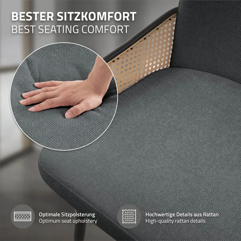 Esszimmerstühle 4er Set Anthrazit mit Arm- & Rückenlehne, Polsterstühle für Esszimmer & Küche ML-Design