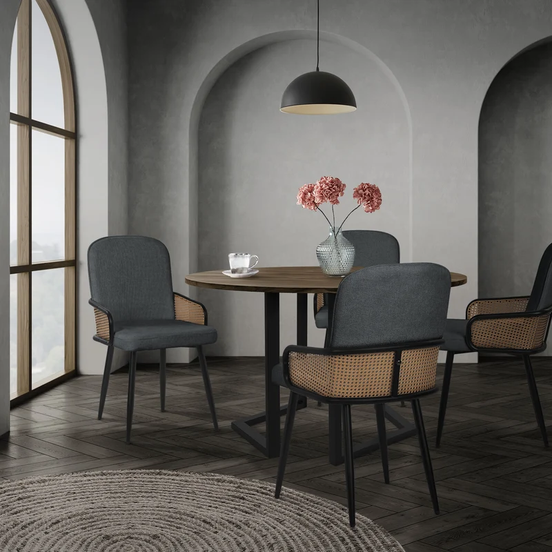 Esszimmerstühle 4er Set Anthrazit mit Arm- & Rückenlehne, Polsterstühle für Esszimmer & Küche ML-Design