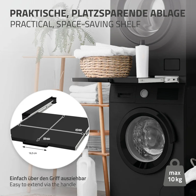 Zwischenbaurahmen für Waschmaschine Verbindungsrahmen mit ausziehbarer Ablage 60x60 cm in Schwarz ML-Design