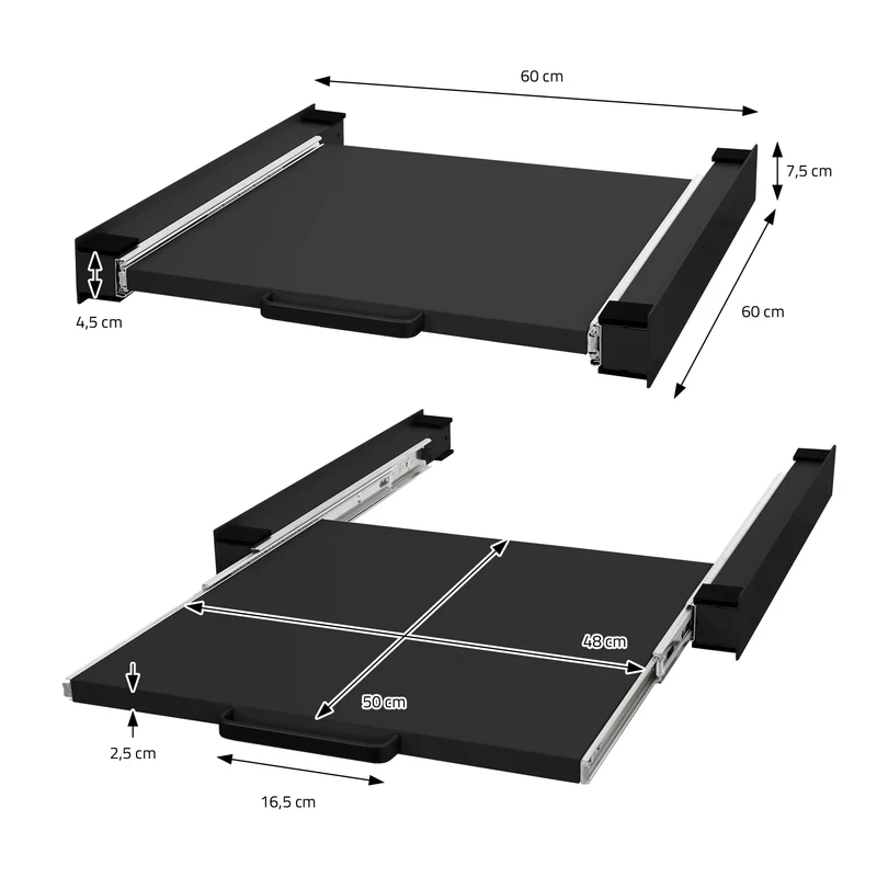 Zwischenbaurahmen für Waschmaschine Verbindungsrahmen mit ausziehbarer Ablage 60x60 cm in Schwarz ML-Design