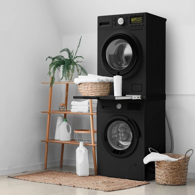 Zwischenbaurahmen für Waschmaschine Verbindungsrahmen mit ausziehbarer Ablage 60x60 cm in Schwarz ML-Design