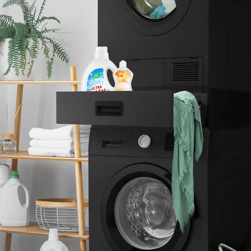 Zwischenbaurahmen für Waschmaschine Verbindungsrahmen mit Schublade 60,5x54 cm in Schwarz ML-Design