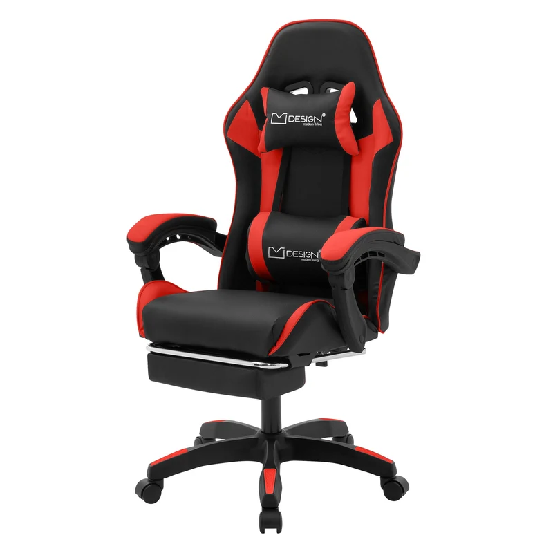ML-Design | Gaming Stuhl mit Fußstütze, Kopfstütze und Armlehne, 62x109–119x62 cm, aus Kunstleder, Drehstuhl, Bürostuhl