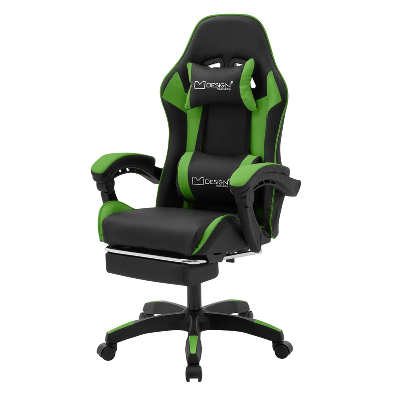 ML-Design | Gaming Stuhl mit Fußstütze, Kopfstütze und Armlehne, 62x109–119x62 cm, aus Kunstleder, Drehstuhl, Bürostuhl