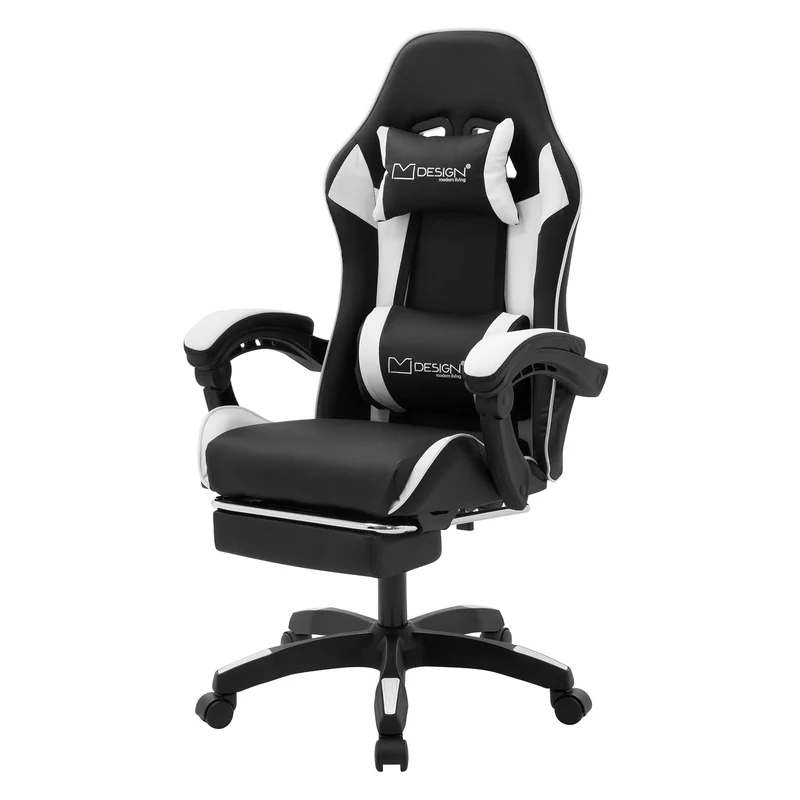 ML-Design | Gaming Stuhl mit Fußstütze, Kopfstütze und Armlehne, 62x109–119x62 cm, aus Kunstleder, Drehstuhl, Bürostuhl