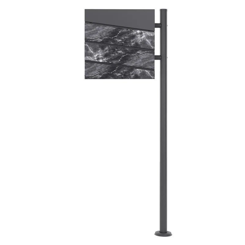 Standbriefkasten mit Zeitungsfach 37x36,5x11 cm Anthrazit/Schwarz-Marmoroptik aus Stahl ML-Design, Modernes Diagonales Design, Standhöhe 120 cm Anthrazit