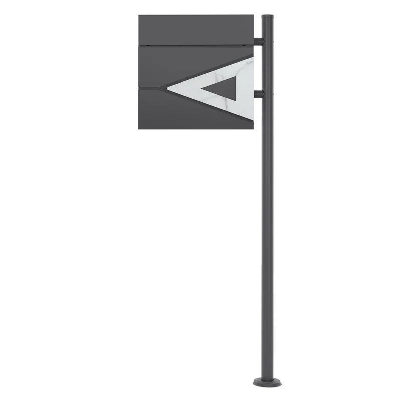 Standbriefkasten mit Zeitungsfach 37x36,5x11 cm Anthrazit/Weiß-Marmoroptik aus Stahl ML-Design, Modernes Dreieckiges Design, Standhöhe 120 cm Anthrazit