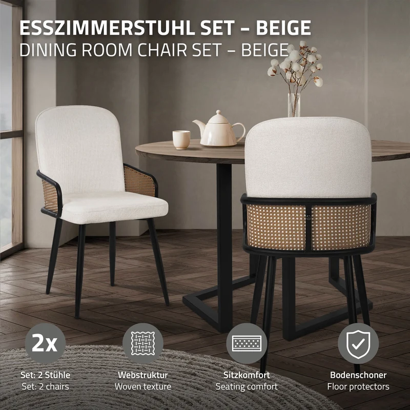 ML-Design | Esszimmerstuhl Set mit Metallbeinen Rücken- & Armlehne 51x91x61 cm, bis 120 kg, Küchenstuhl Wohnzimmerstuhl Polsterstuhl