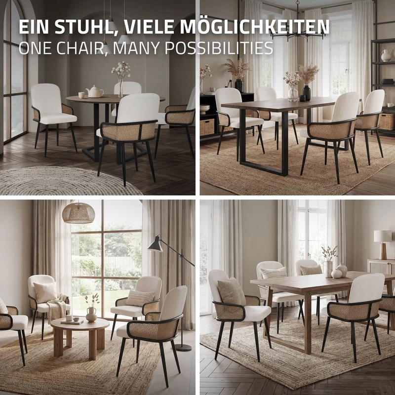 ML-Design | Esszimmerstuhl Set mit Metallbeinen Rücken- & Armlehne 51x91x61 cm, bis 120 kg, Küchenstuhl Wohnzimmerstuhl Polsterstuhl