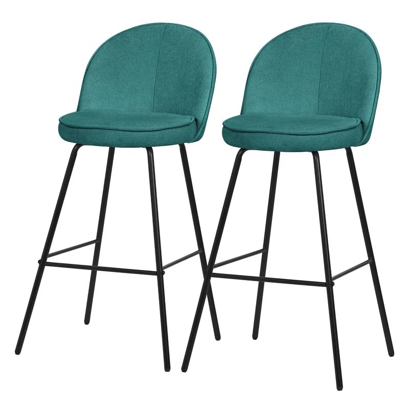 Barhocker 2er Set Petrol 52x102x50 cm mit Rückenlehne und Fußstütze bis 120 kg ML-Design