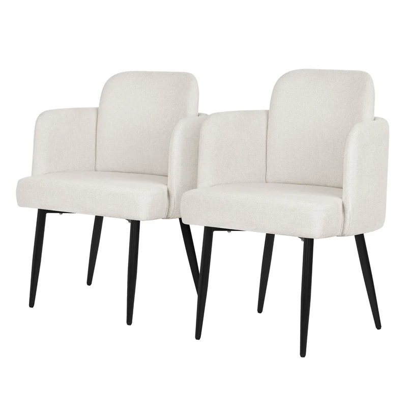 2er Set Esszimmerstühle mit Rücken- & Armlehne Beige mit Metallbeinen bis 120 kg ML-Design