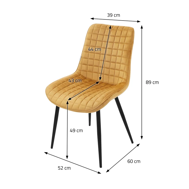 Esszimmerstuhl 6er Set Senfgelb mit Samtbezug und Stahlbeinen Küchenstuhl mit Rückenlehne ML-Design