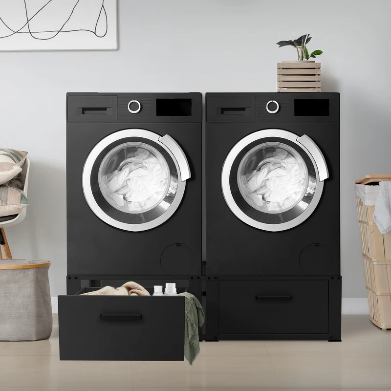 Waschmaschinen Untergestell Unterschrank doppel 128x53,5x31,5 cm mit Schublade in Schwarz ML-Design