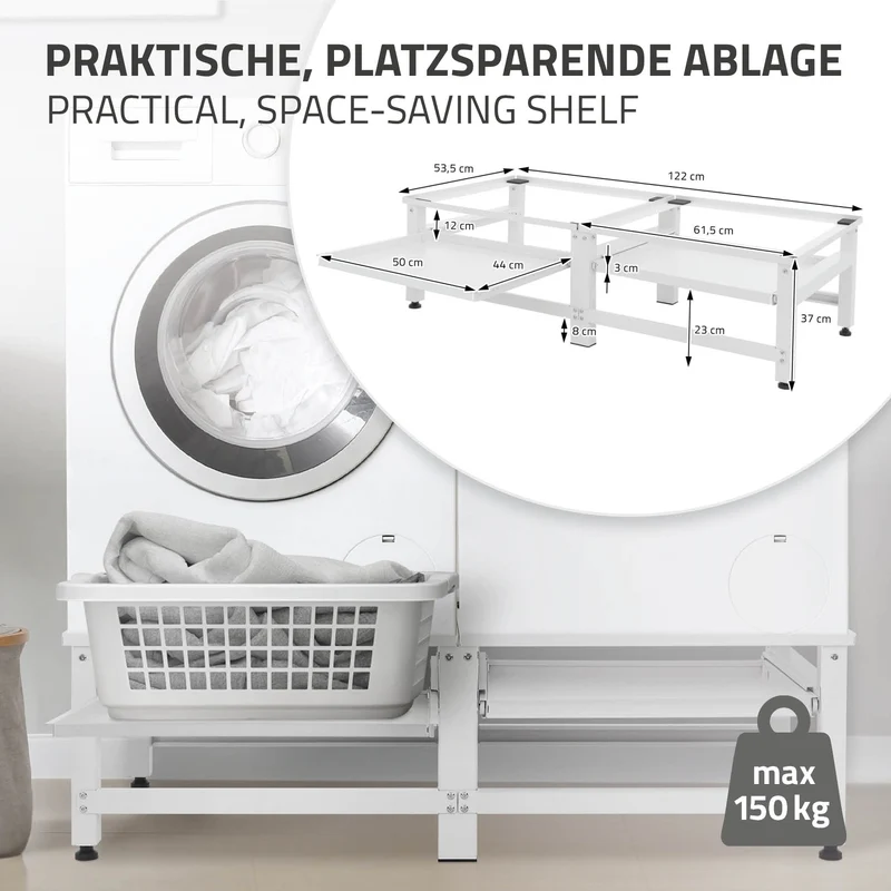 Waschmaschinen Untergestell Unterschrank doppel 122x53,5x37 cm mit ausziehbarer Ablage in Weiß ML-Design
