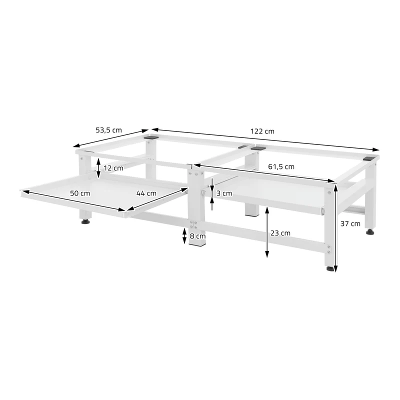 Waschmaschinen Untergestell Unterschrank doppel 122x53,5x37 cm mit ausziehbarer Ablage in Weiß ML-Design
