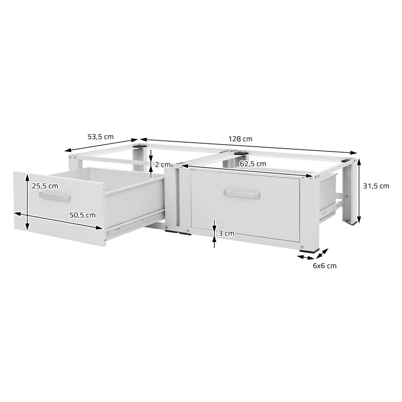 Waschmaschinen Untergestell Unterschrank doppel 128x53,5x31,5 cm mit 2 Schubladen in Weiß ML-Design