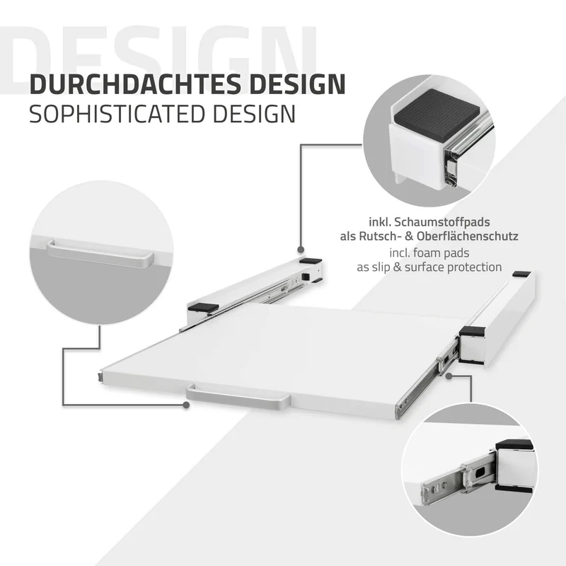 Zwischenbaurahmen für Waschmaschine Verbindungsrahmen mit ausziehbarer Ablage 60x60 cm in Weiß ML-Design