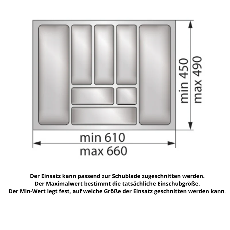 Besteckeinsatz für Schublade, Korpusbreite: 700mm, Tiefe: 490mm - Weiß