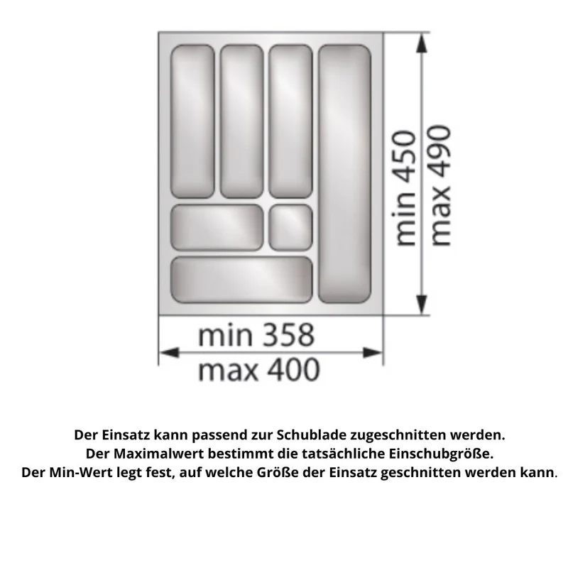 Besteckeinsatz für Schublade, Korpusbreite: 450mm, Tiefe: 490mm - Weiß