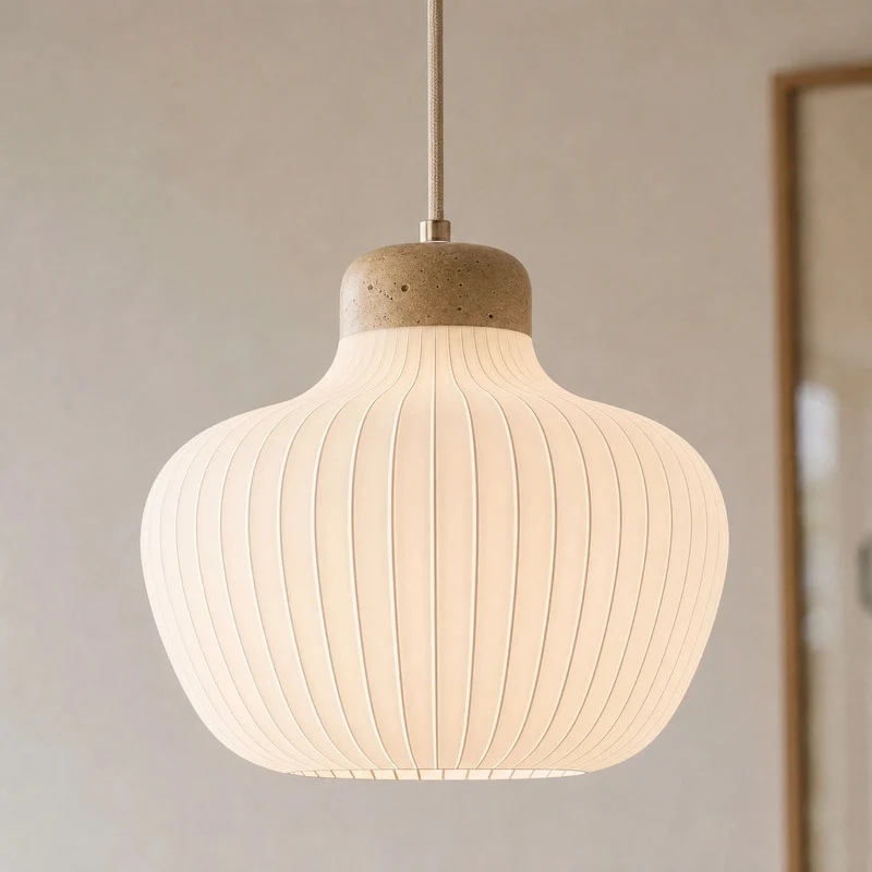 B-Ware Lucande Hängeleuchte Eloise LED Pendelleuchte Lampe Textil E27 weiß Ø30cm