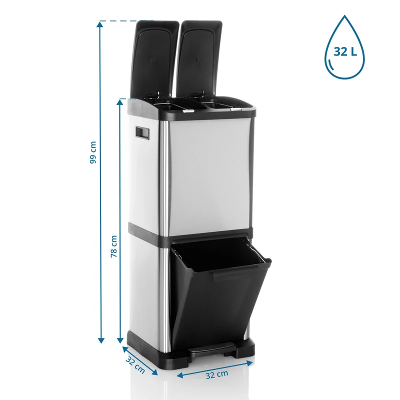 C-Ware hjh OFFICE Abfallsammler Mülltrennsystem CLEAN VII Mülleimer 32L Stahl silber