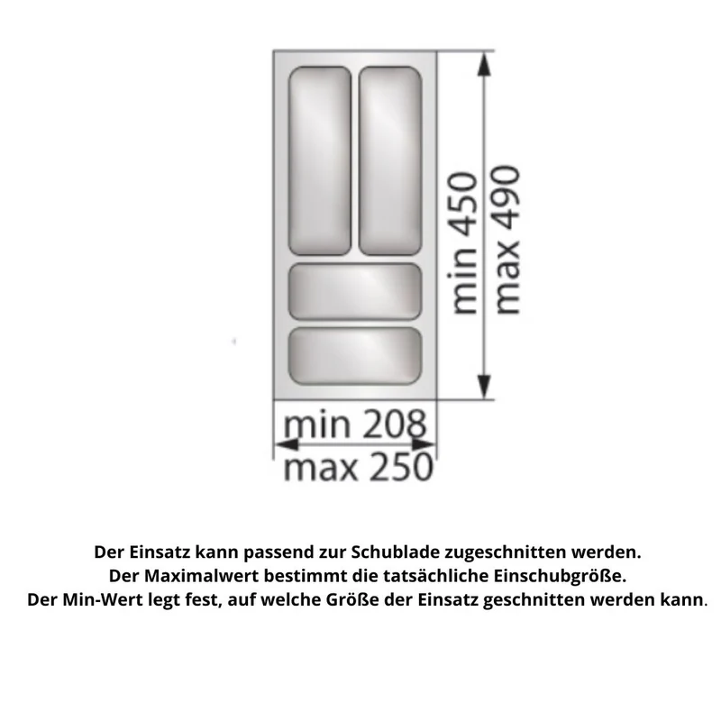 Besteckeinsatz für Schublade, Korpusbreite: 300mm, Tiefe: 490mm - Metallic